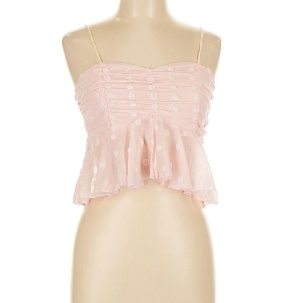 Women's Large Cami Tank Crop Top Pink w/ Ruffle Double Crazy Sweetheart